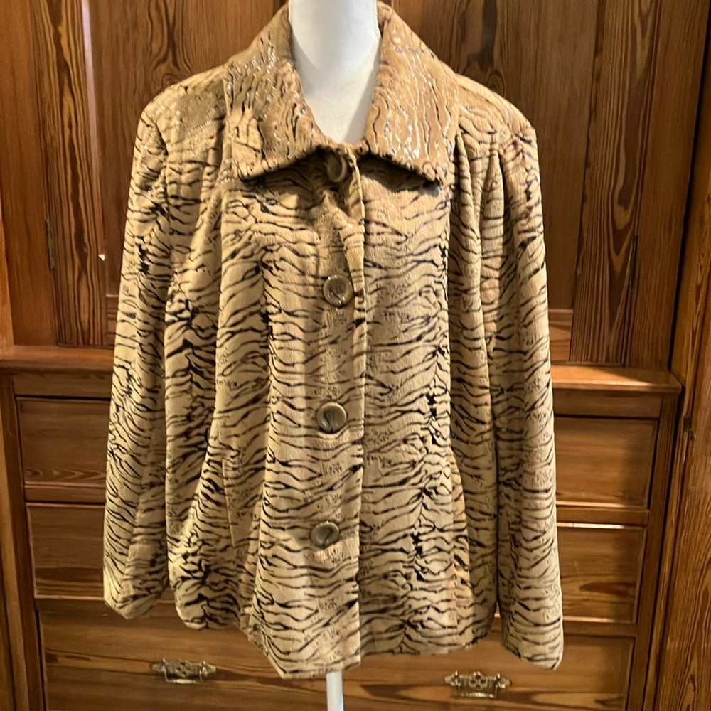 Erin London jacket tan faux fur animal print 3X